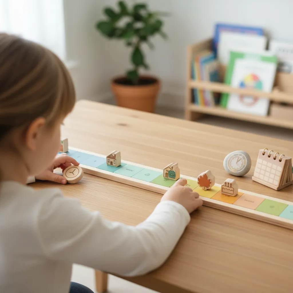 Poutre du temps Montessori affichée le long d'un mur