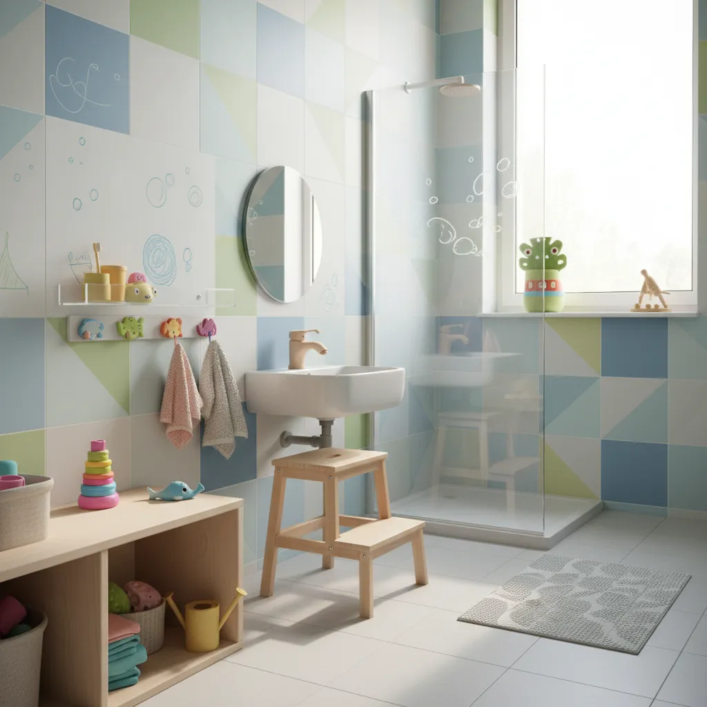 Lavabo bas où un enfant se lave les mains seul