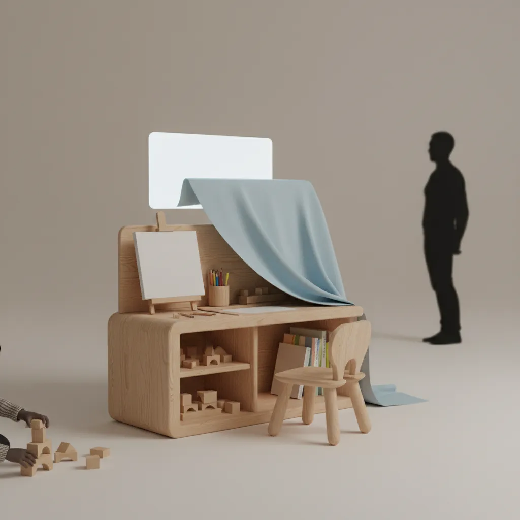 Bureau assis-debout en bois réglé à la taille d'un enfant