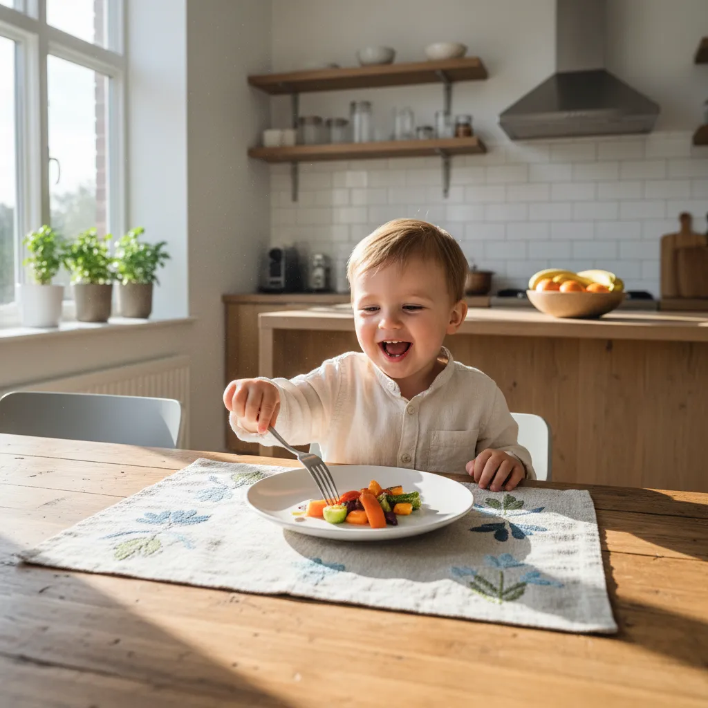 Enfant qui dresse la table avec un set de table à repères